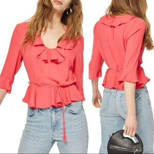 TopShop Pheobe Frilly Ruffle Blouse Top Pink NWT